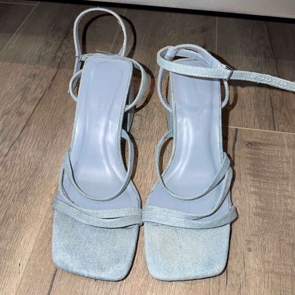 PULL&BEAR Light Denim Strappy Block Heel Sandals – Size 37 (US 7) - Picture 1 of 4